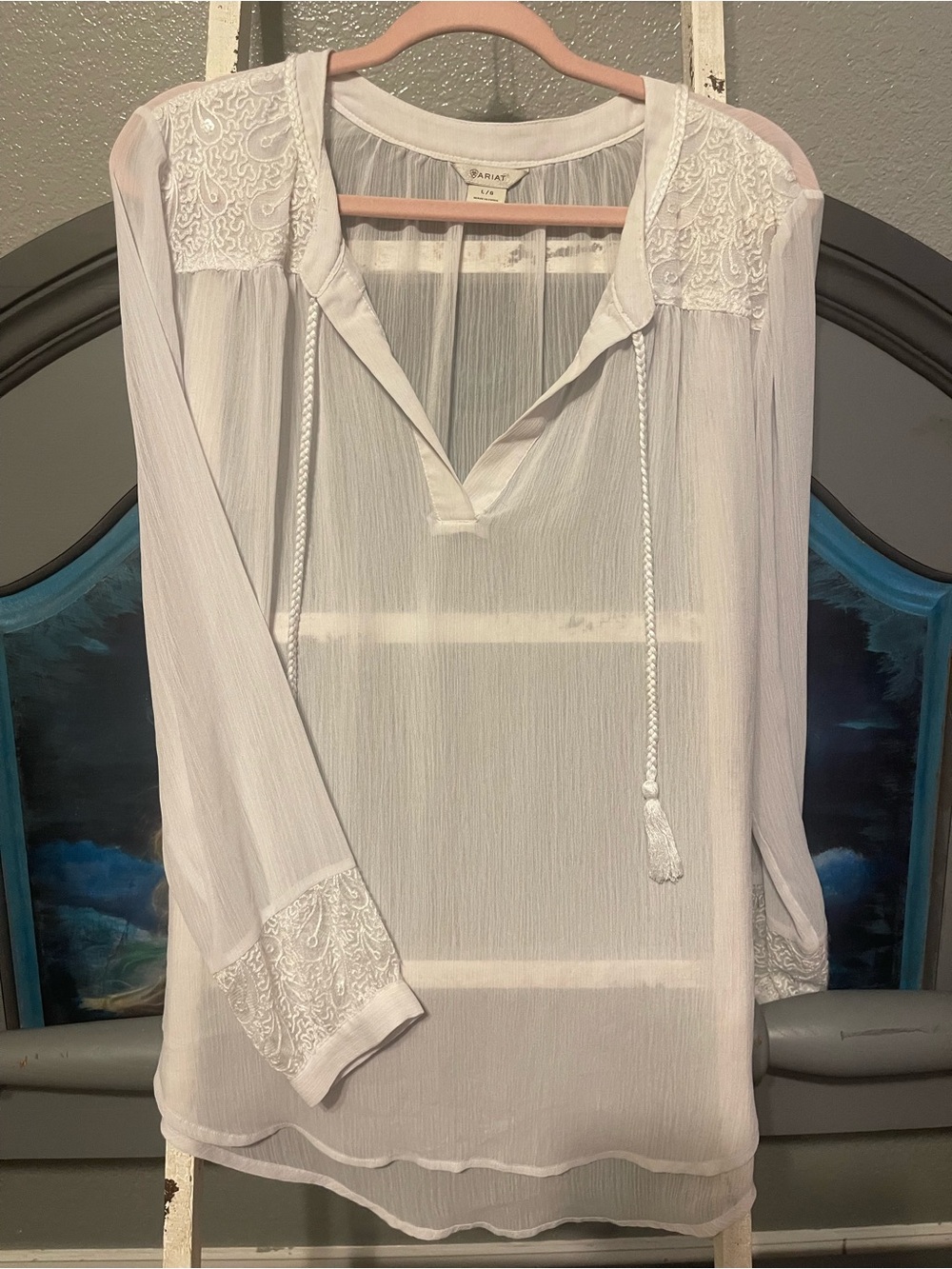 Ariat White Sheer Lace-Trim Peasant Chemise